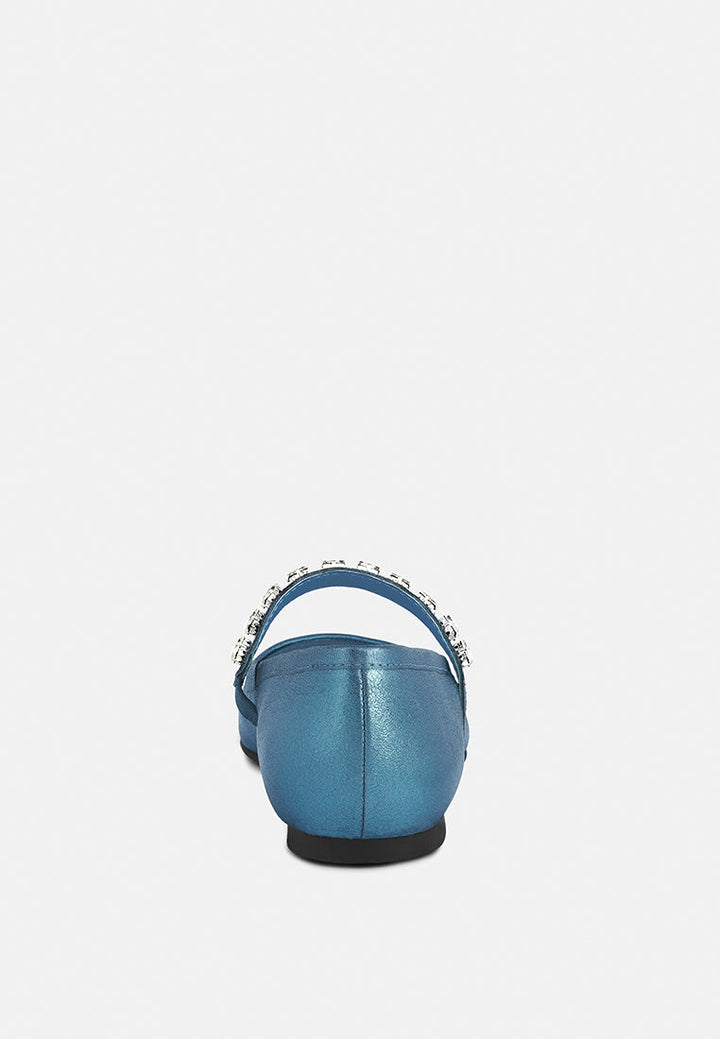alverno metallic diamante mary jane leather flats by ruw#color_blue