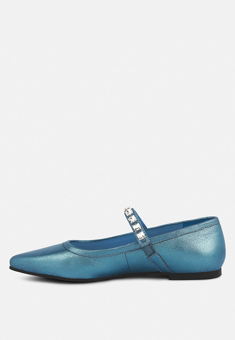 alverno metallic diamante mary jane leather flats by ruw#color_blue