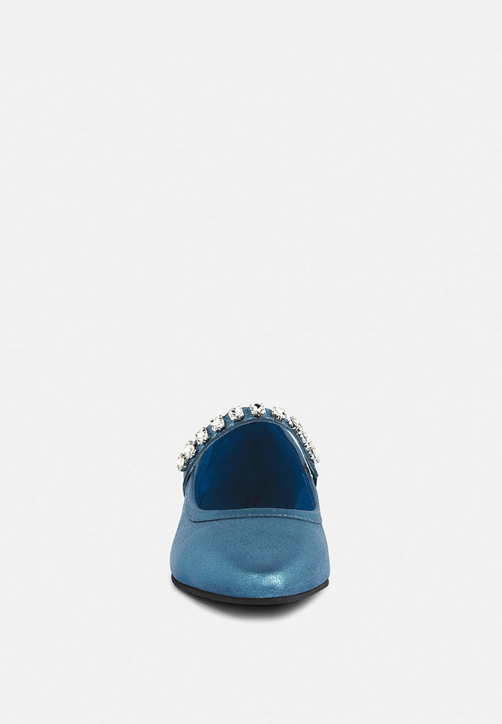 alverno metallic diamante mary jane leather flats by ruw#color_blue