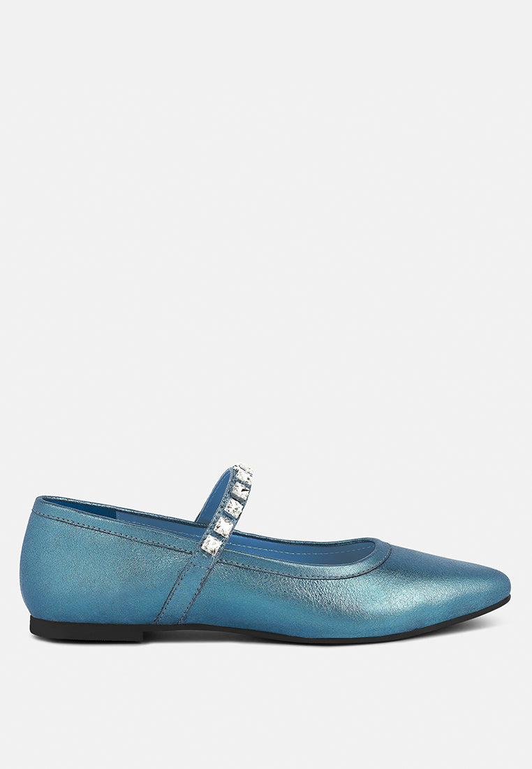 alverno metallic diamante mary jane leather flats by ruw#color_blue