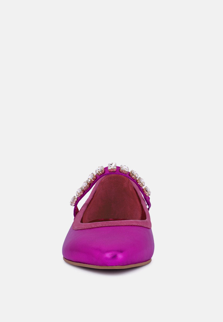 alverno metallic diamante mary jane leather flats by ruw#color_fuchsia