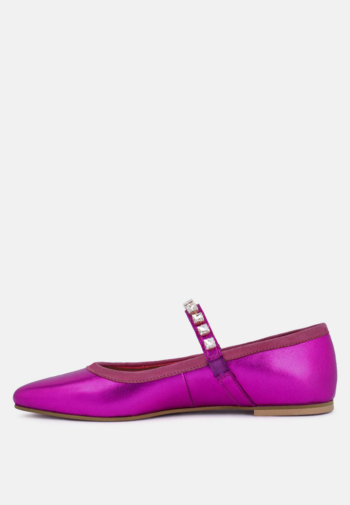 alverno metallic diamante mary jane leather flats by ruw#color_fuchsia