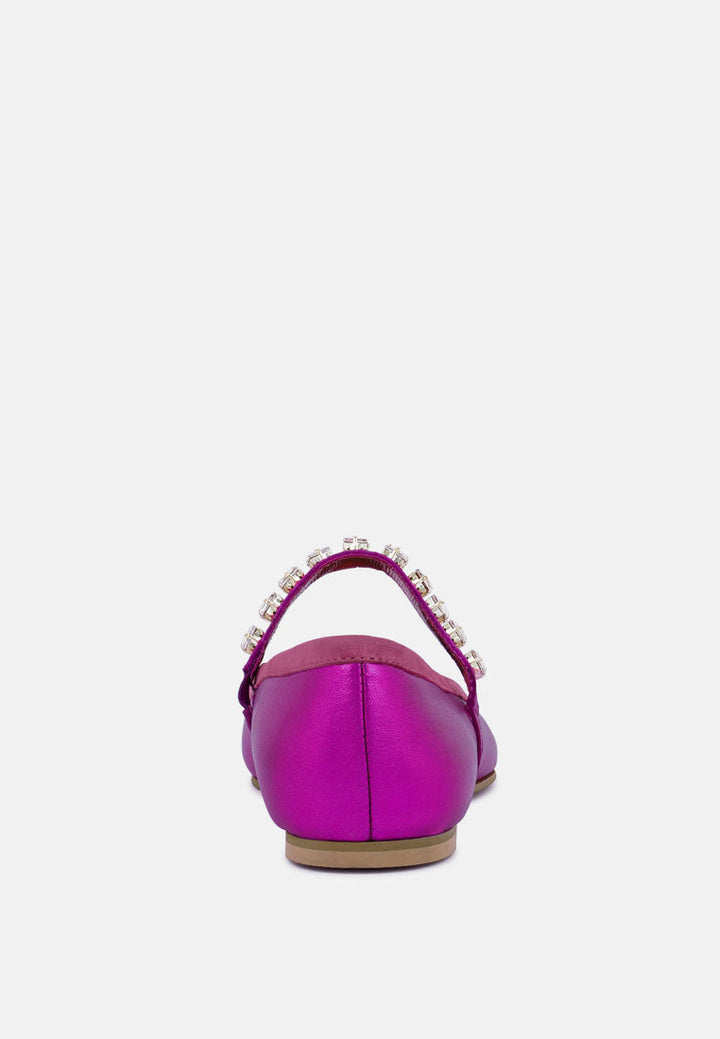 alverno metallic diamante mary jane leather flats by ruw#color_fuchsia
