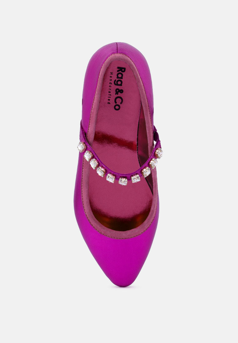 alverno metallic diamante mary jane leather flats by ruw#color_fuchsia