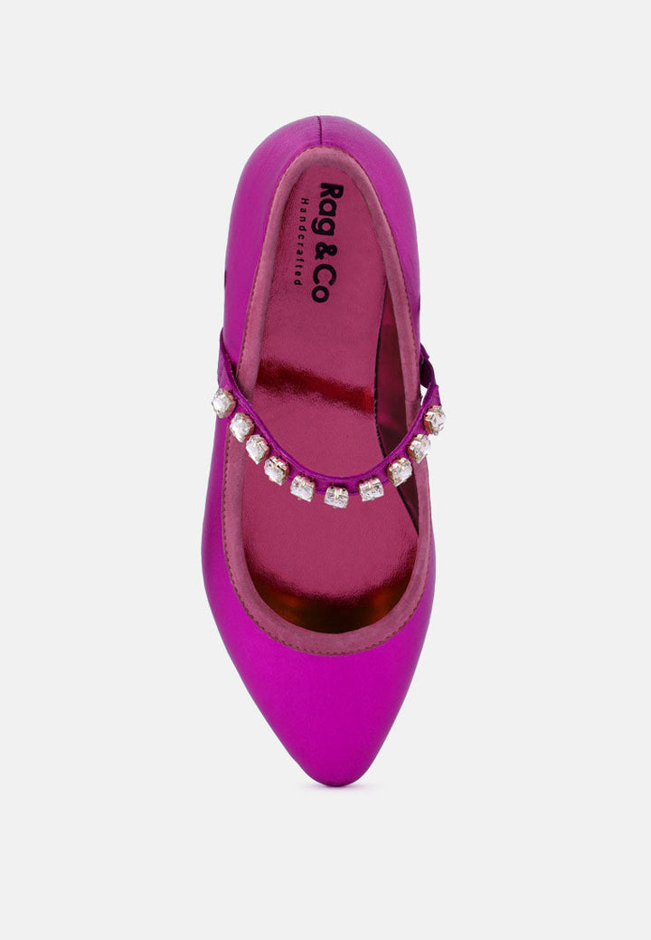alverno metallic diamante mary jane leather flats by ruw#color_fuchsia