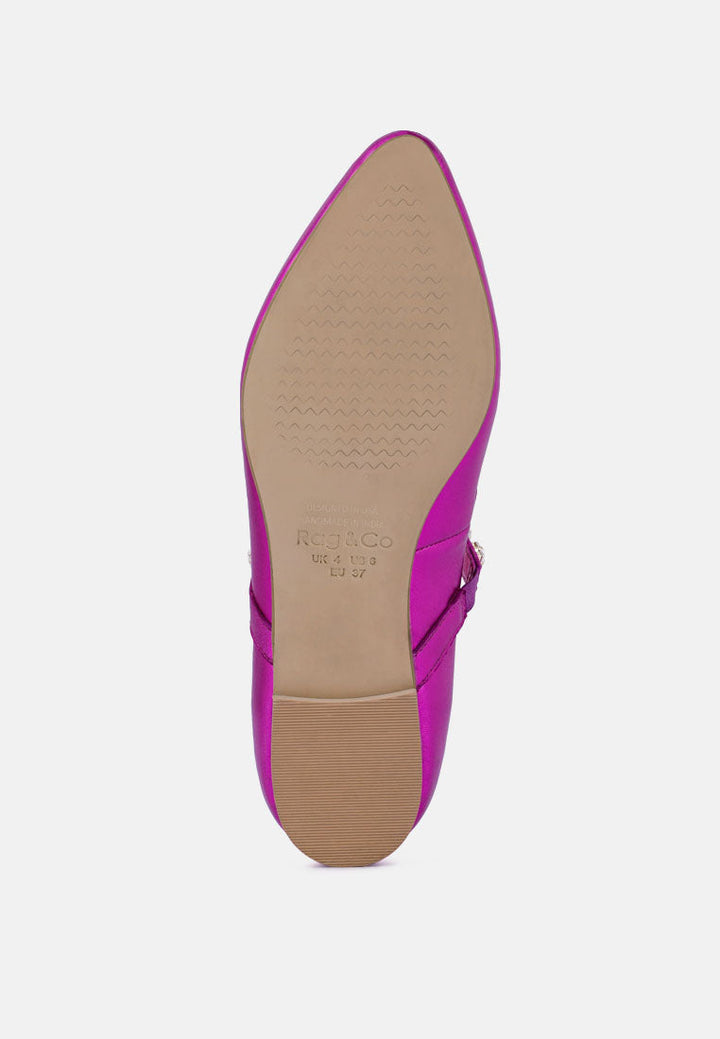 alverno metallic diamante mary jane leather flats by ruw#color_fuchsia