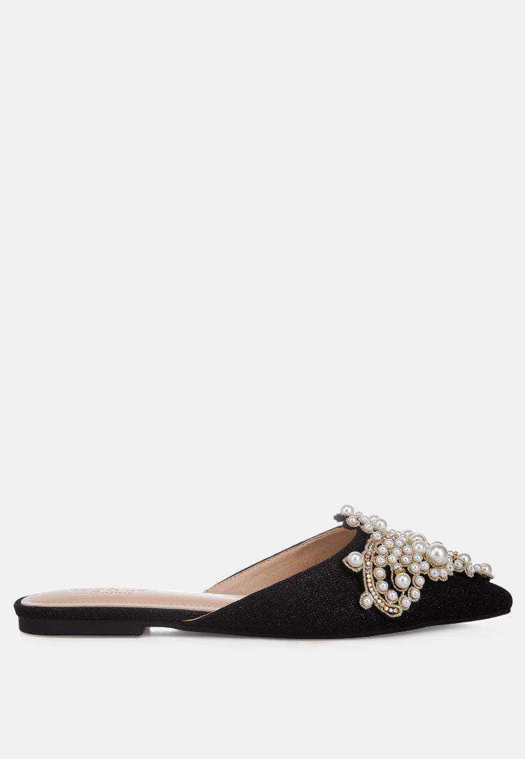 astre pearl embellished shimmer mules by ruw#color_black