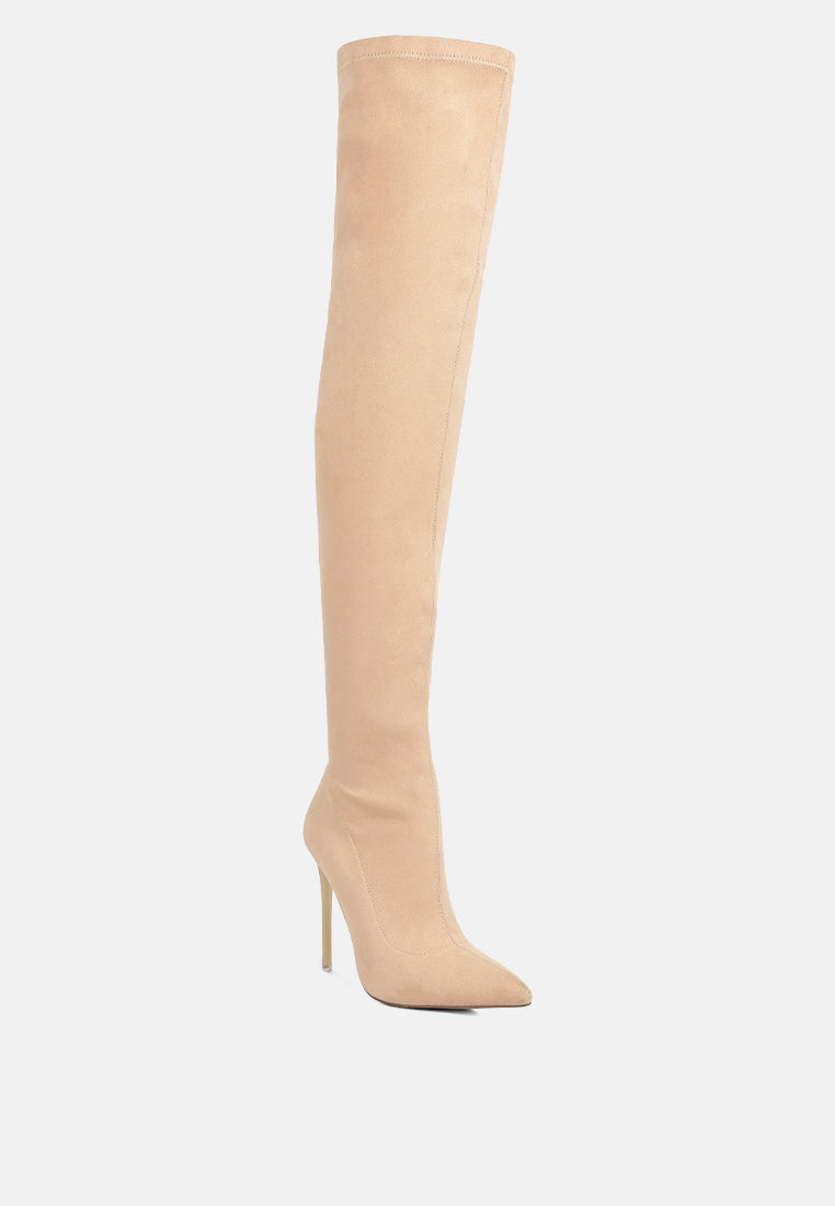 atelier stretch faux suede stiletto long boots by ruw#color_beige