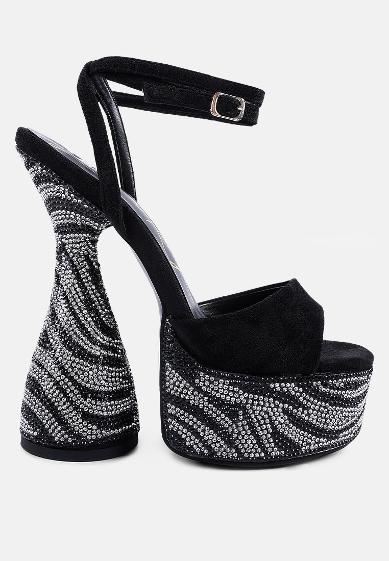 backstage rhinestone embellished ultra high platform sandals by ruw#color_black