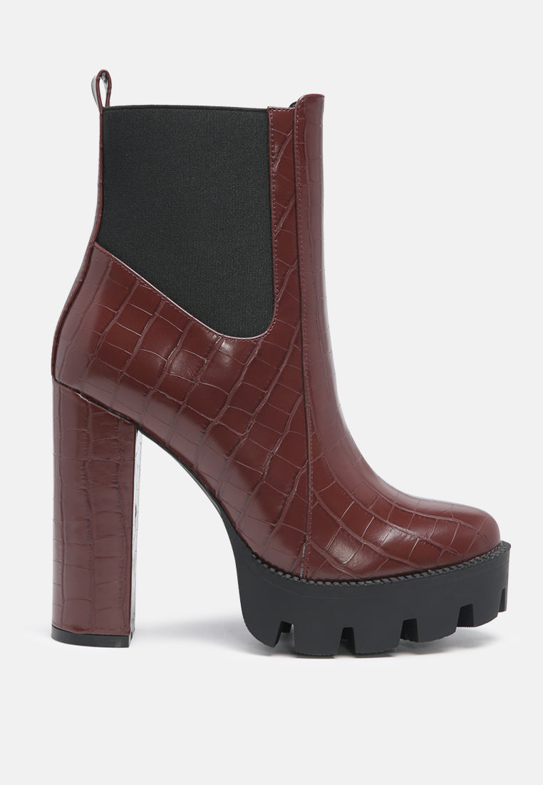 beatriz croc print block heel ankle boots by ruw#color_dark-brown