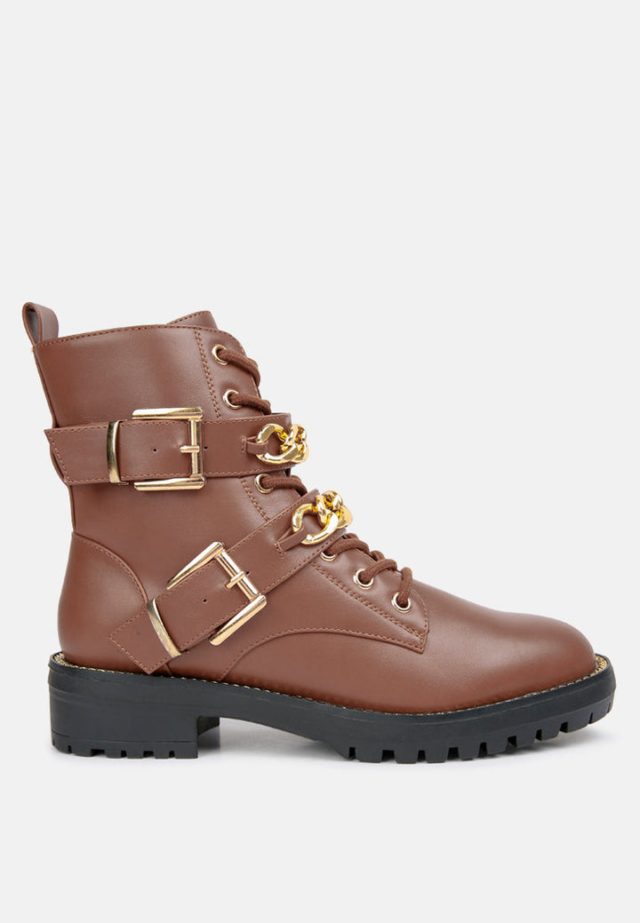 billy metal chain embellished biker boots by ruw#color_tan