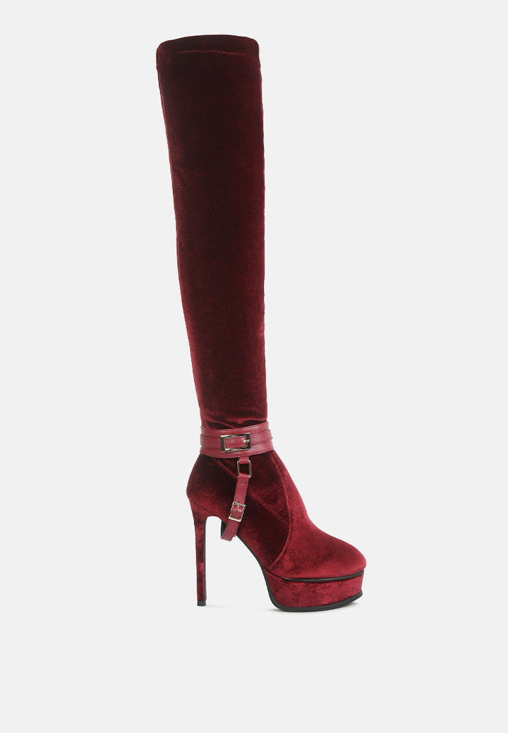 bison high heeled long velvet boots by ruw#color_burgundy