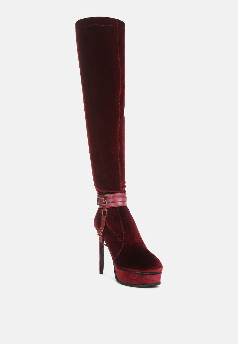 bison high heeled long velvet boots by ruw#color_burgundy