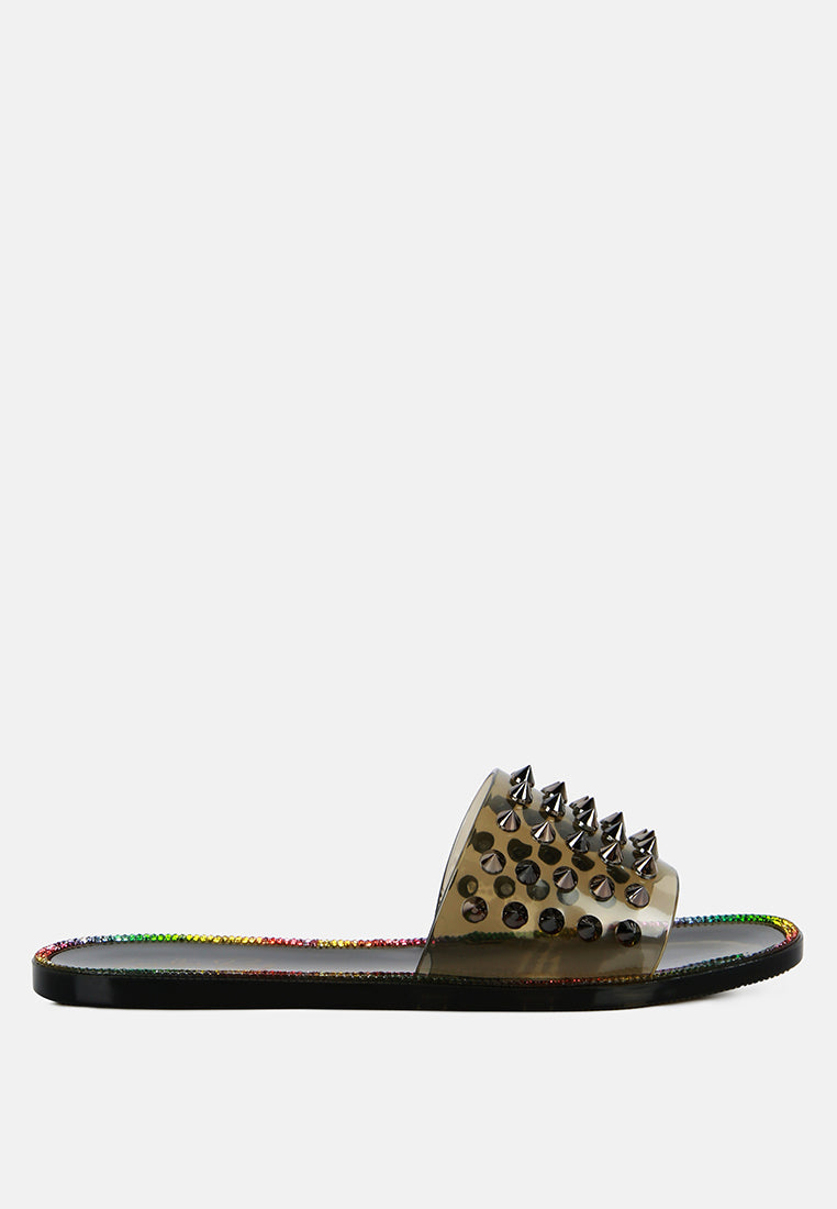 bolly punk stud clear jelly flats by ruw#color_black