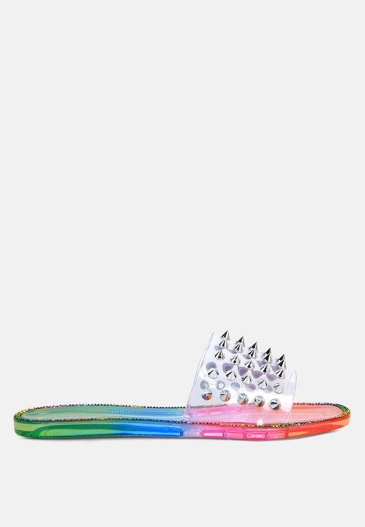 bolly punk stud clear jelly flats by ruw#color_multi