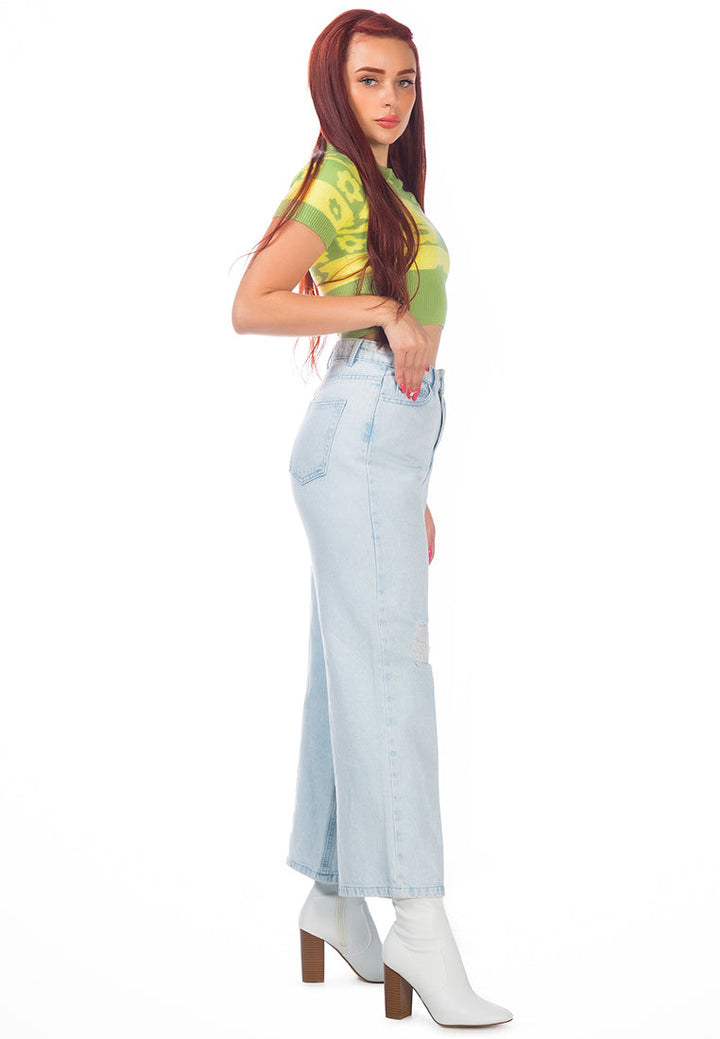 boot cut ripped washed denim pants#color_light-blue
