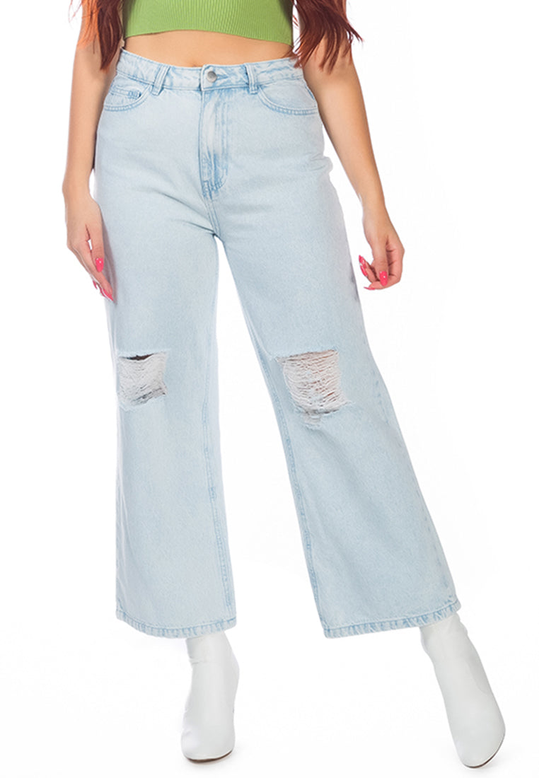 boot cut ripped washed denim pants#color_light-blue