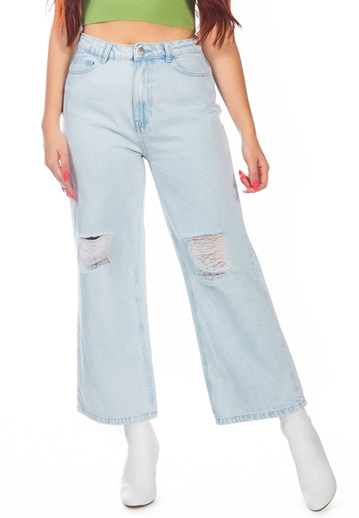 boot cut ripped washed denim pants#color_light-blue