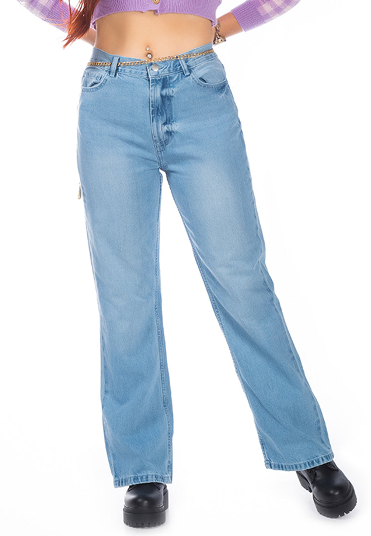 boot cut washed jeans pants#color_light-blue