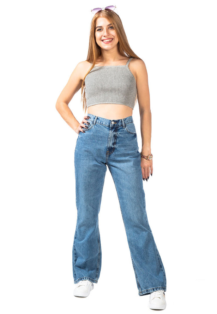 boot cut washed jeans pants#color_mid-blue