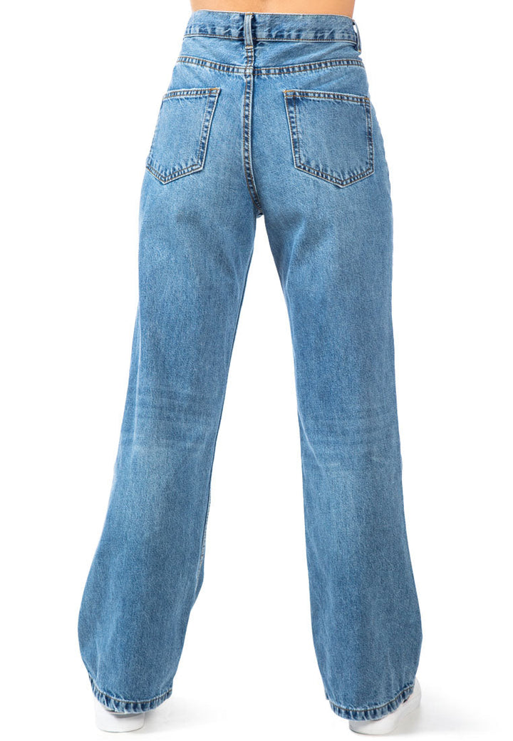 boot cut washed jeans pants#color_mid-blue