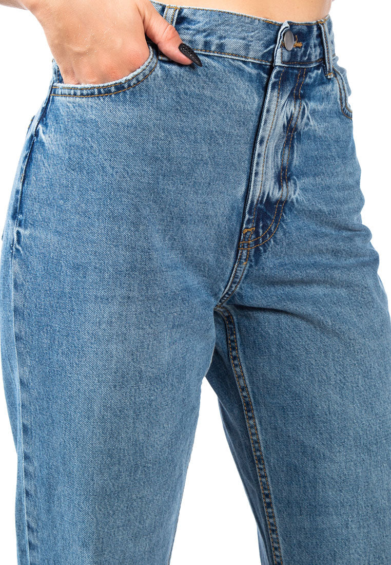 boot cut washed jeans pants#color_mid-blue