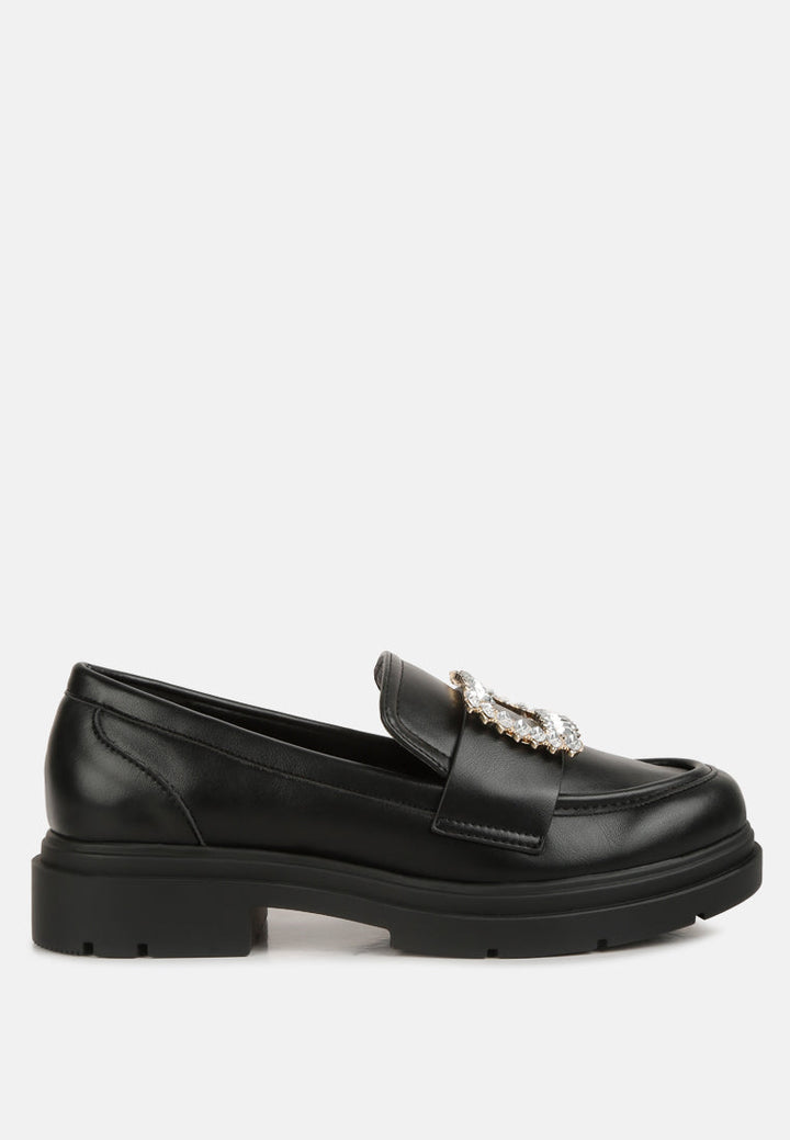 bossi faux leather loafers with buckle embellishment by ruw#color_black