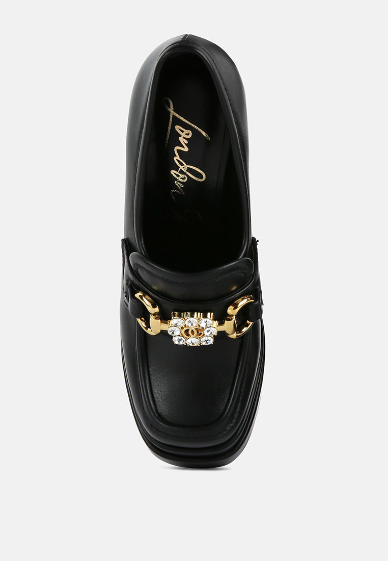bratz horsebit diamante embellished chunky platform loafers by ruw#color_black