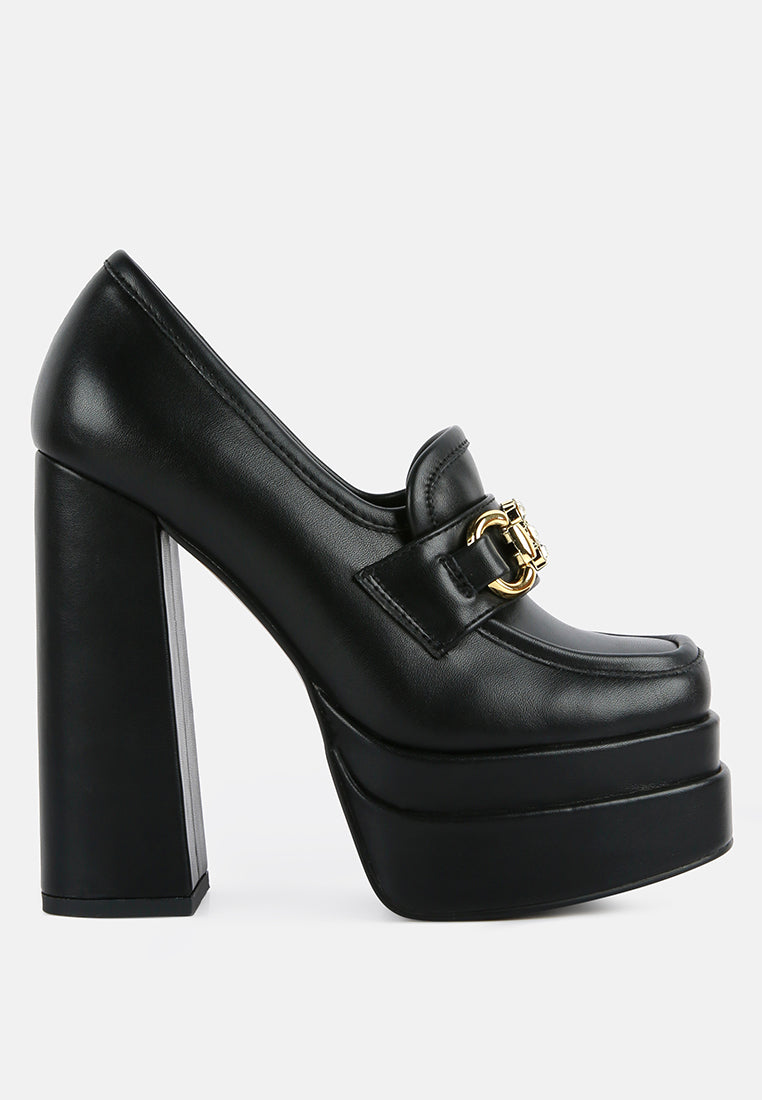 bratz horsebit diamante embellished chunky platform loafers by ruw#color_black