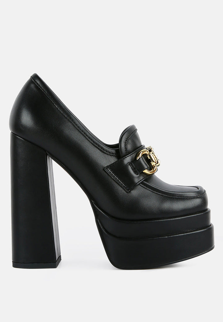 bratz horsebit diamante embellished chunky platform loafers by ruw#color_black