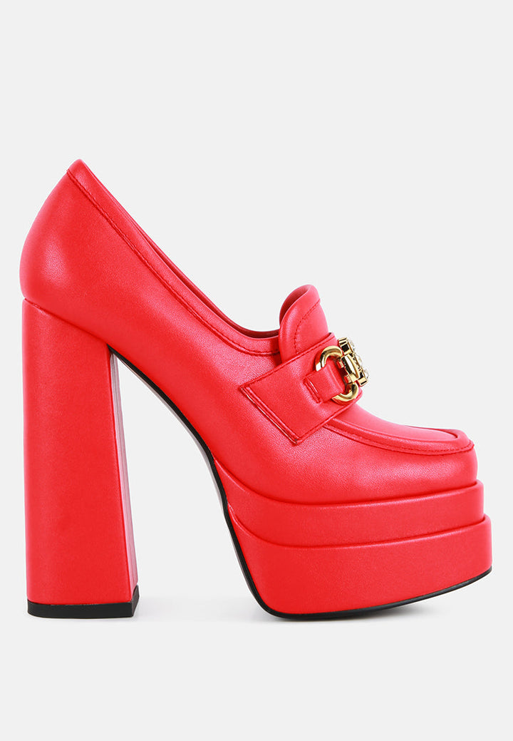 bratz horsebit diamante embellished chunky platform loafers by ruw#color_red