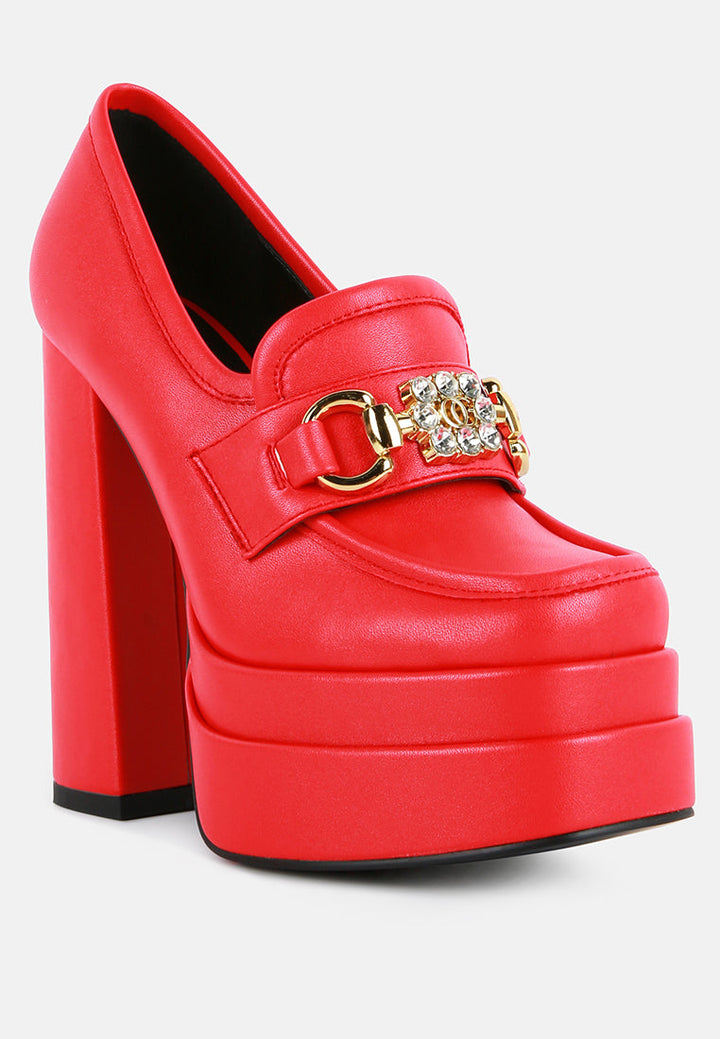 bratz horsebit diamante embellished chunky platform loafers by ruw#color_red