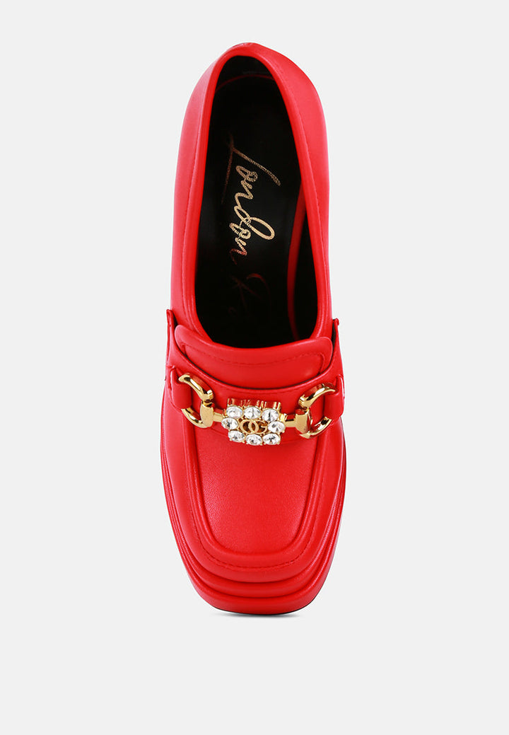 bratz horsebit diamante embellished chunky platform loafers by ruw#color_red