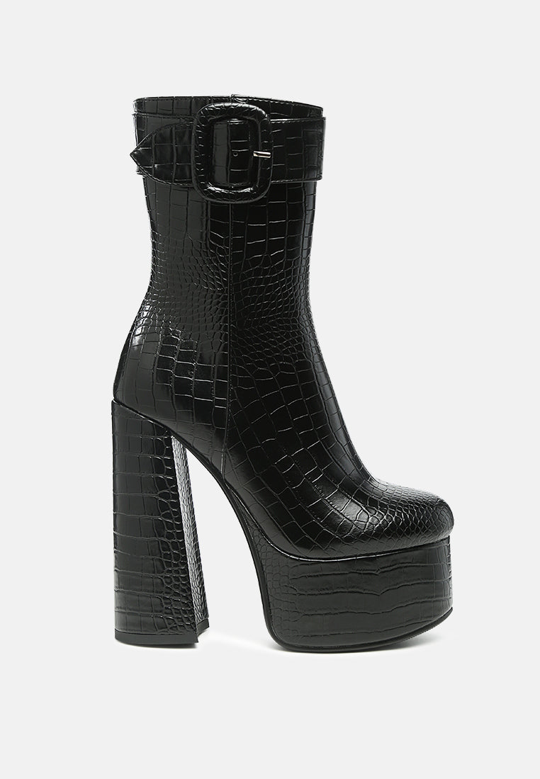 bumpy croc high block heeled chunky ankle boots by ruw#color_black