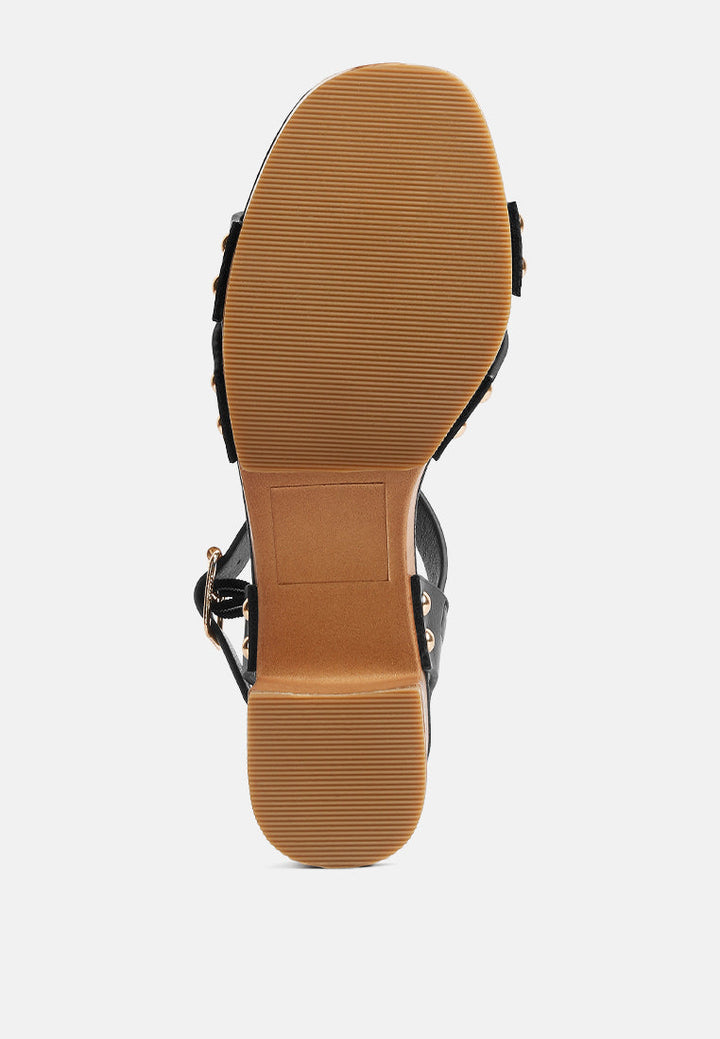 campbell faux leather textured block heel sandals by ruw#color_black