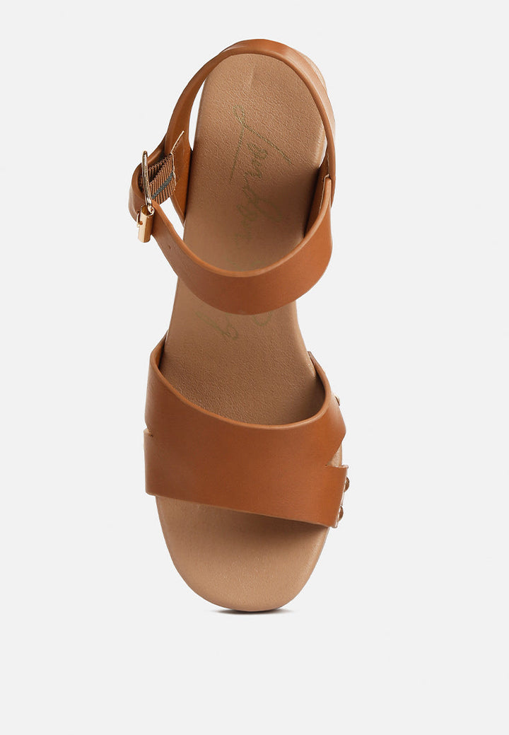 campbell faux leather textured block heel sandals by ruw#color_tan