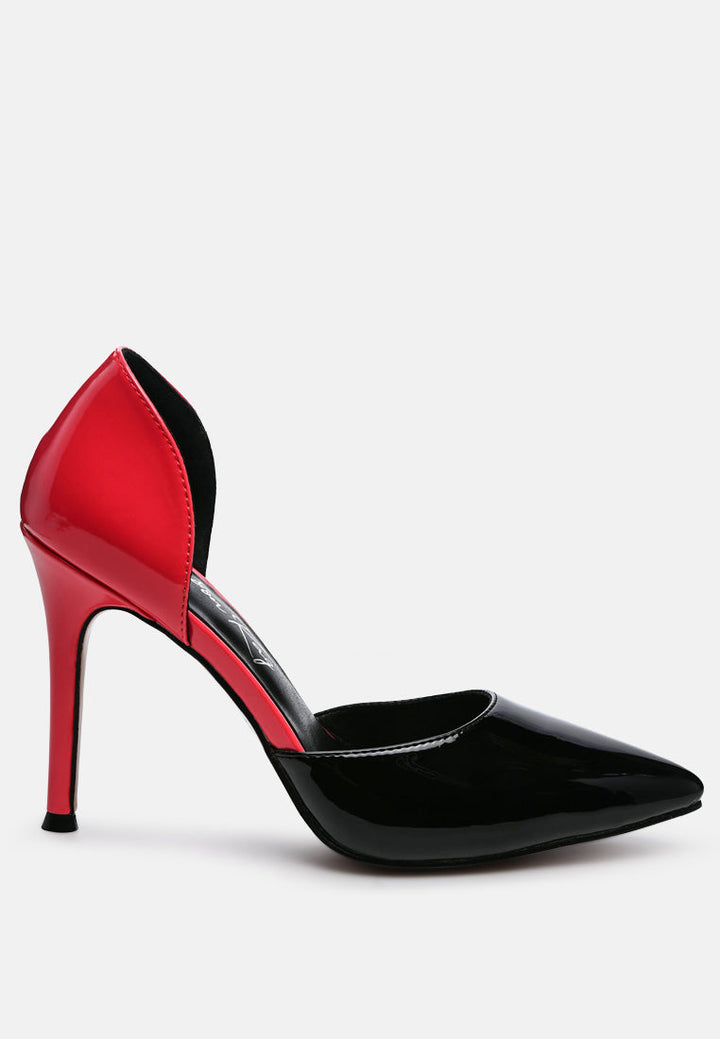 candy cane patent faux leather high heel pumps by ruw#color_black-fuchsia