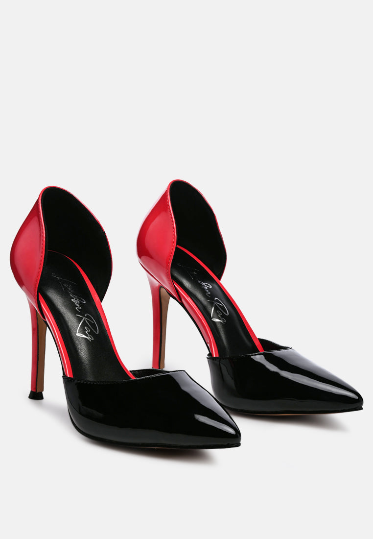 candy cane patent faux leather high heel pumps by ruw#color_black-fuchsia