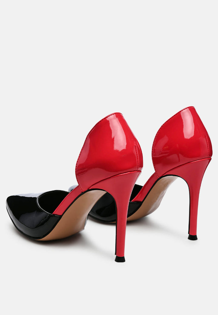 candy cane patent faux leather high heel pumps by ruw#color_black-fuchsia