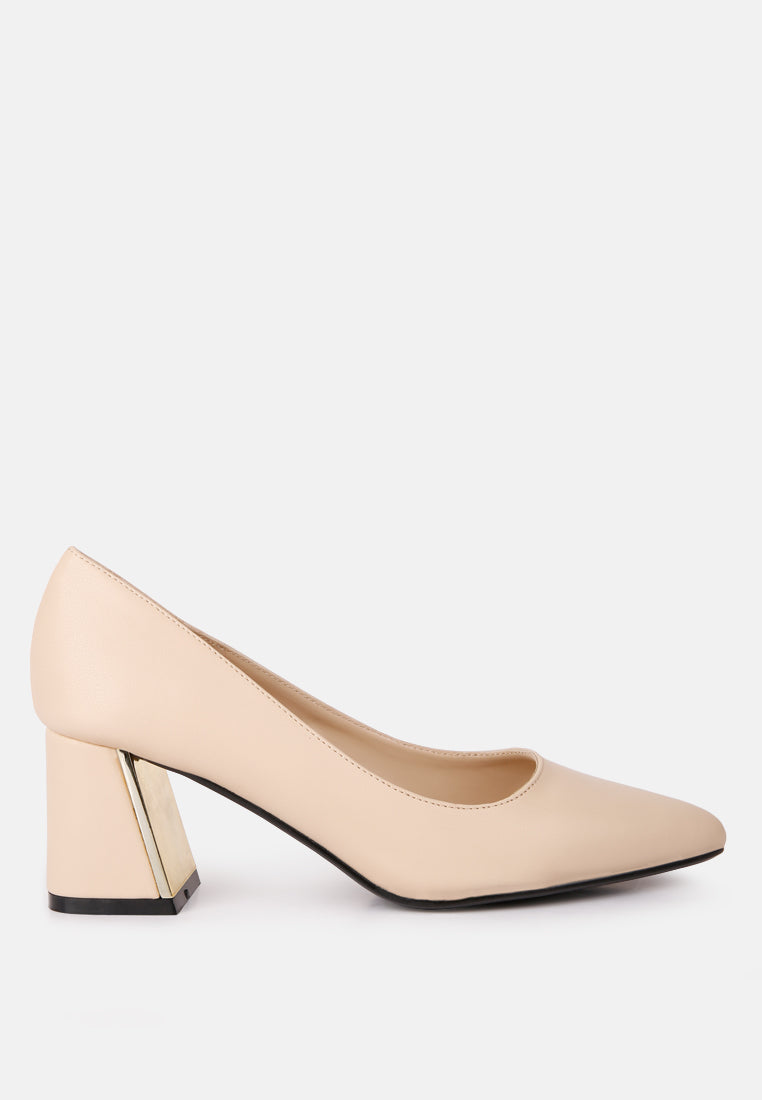 casey metallic detail block heel pumps by ruw#color_beige