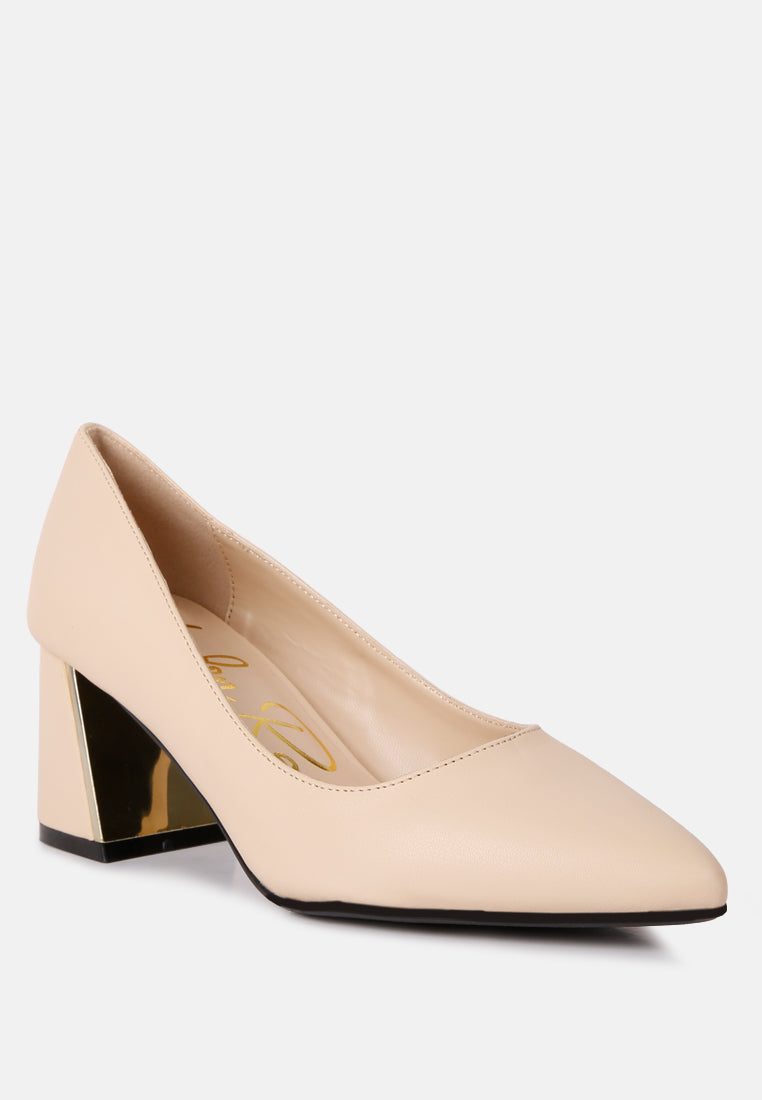 casey metallic detail block heel pumps by ruw#color_beige