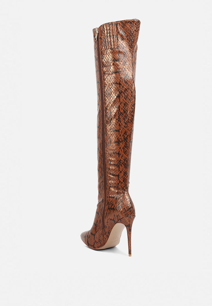 catalina snake print stiletto knee boots by ruw#color_brown