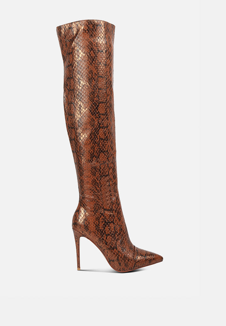 catalina snake print stiletto knee boots by ruw#color_brown