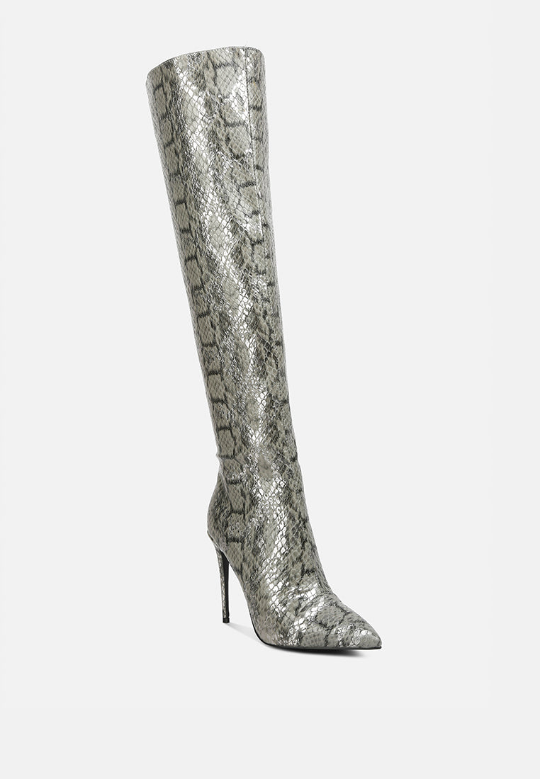 catalina snake print stiletto knee boots by ruw#color_grey