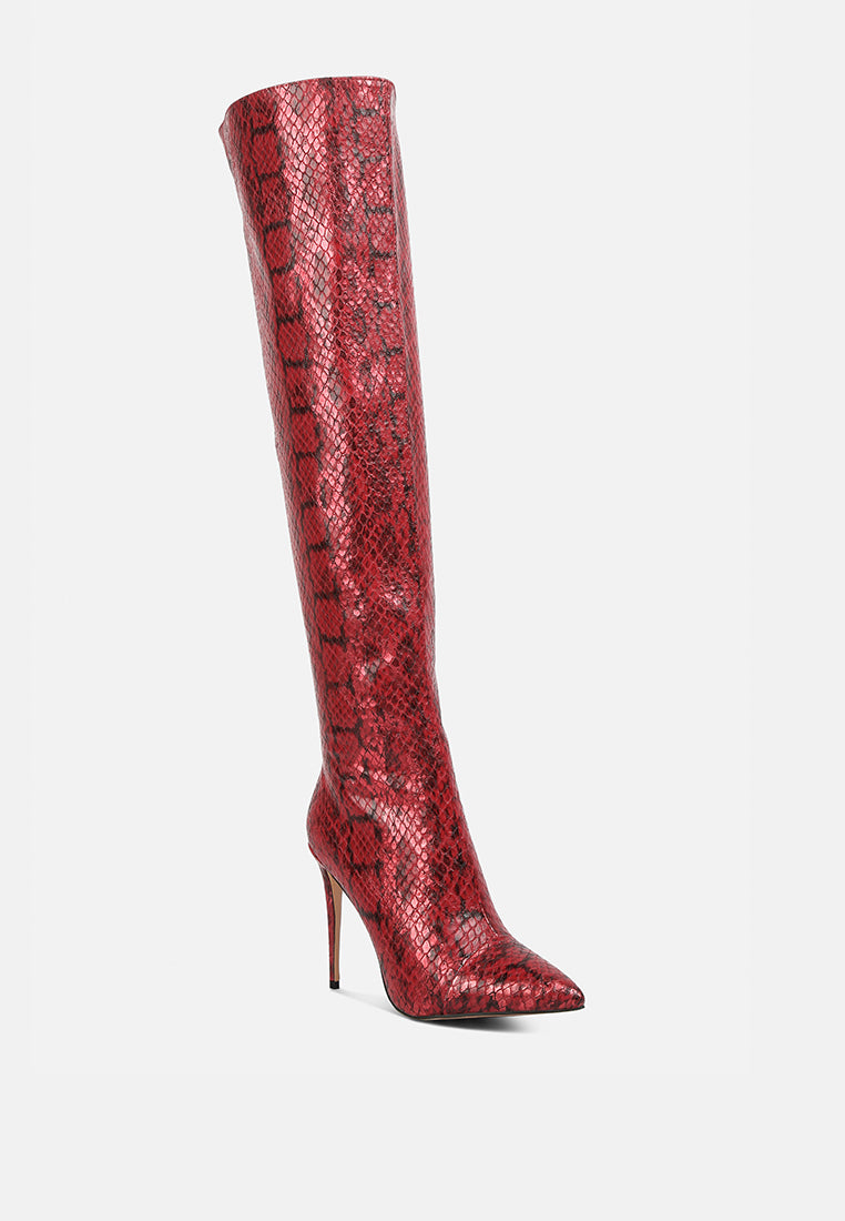 catalina snake print stiletto knee boots by ruw#color_red