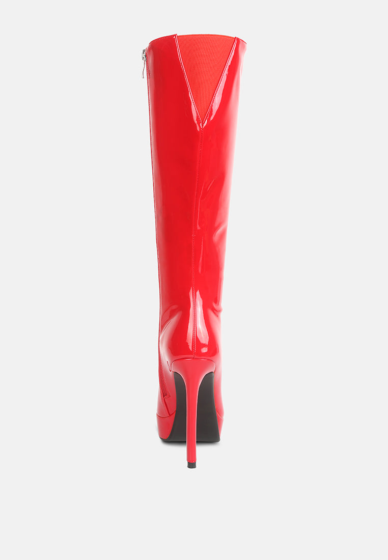 chatton patent stiletto high heeled calf boots by ruw#color_red