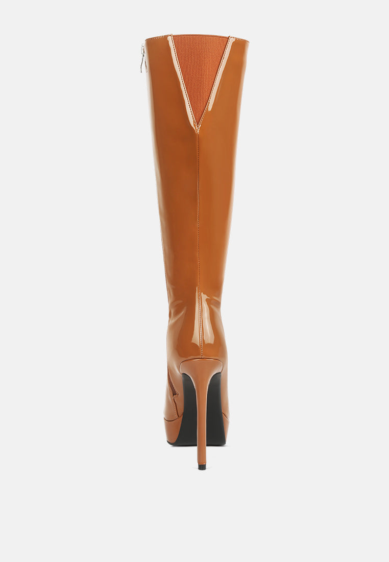 chatton patent stiletto high heeled calf boots by ruw#color_tan