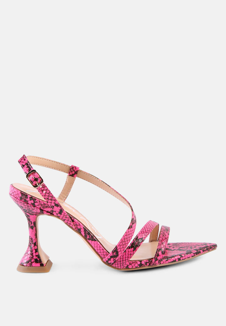 cherry tart snake print spool heel sandals by ruw#color_neon-pink