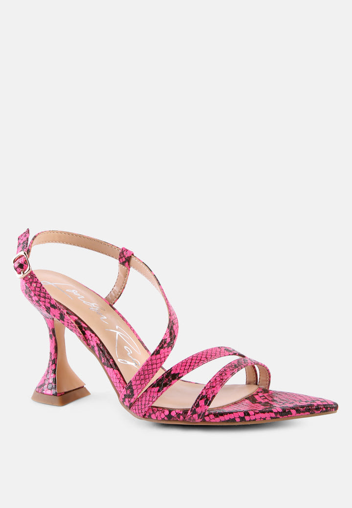 cherry tart snake print spool heel sandals by ruw#color_neon-pink