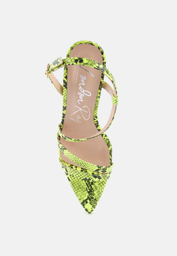 cherry tart snake print spool heel sandals by ruw#color_neon-yellow